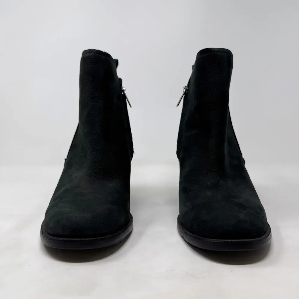 [UGG] Black Pixley Suede Leather Chunky Block Heel Round Toe Ankle Boots Sz 9.5